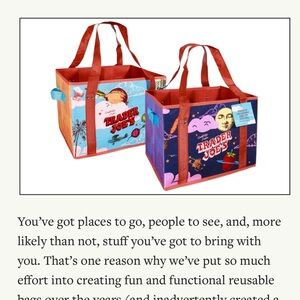 Trader Joe's Stand up Collapsible Blue and Red Tote Bag
